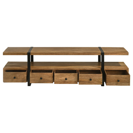 Otto 70" Mango Wood TV Stand with 5 Drawers - Rustic Brown with Gunmetal Legs – view 5