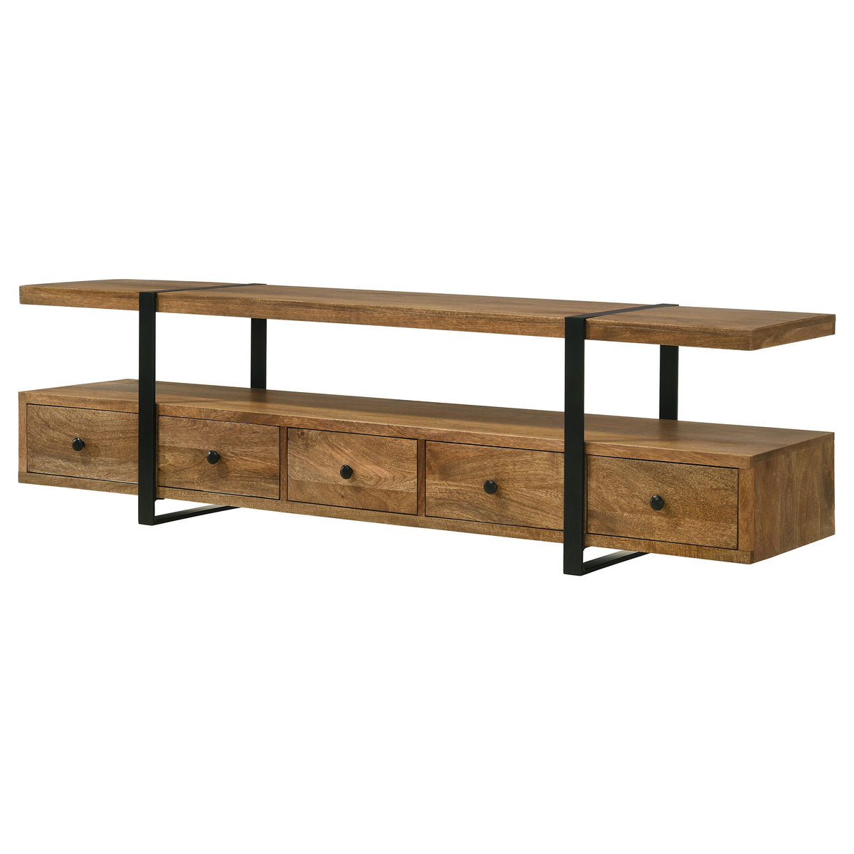 Otto 70" Mango Wood TV Stand with 5 Drawers - Rustic Brown with Gunmetal Legs – view 6