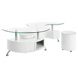 Buckley 3-Piece Coffee Table & Stools Set - Serpentine Glass Top with Storage in White High Gloss – view 2
