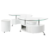 Buckley 3-Piece Coffee Table & Stools Set - Serpentine Glass Top with Storage in White High Gloss – view 4