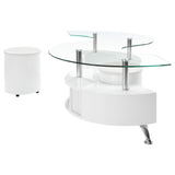 Buckley 3-Piece Coffee Table & Stools Set - Serpentine Glass Top with Storage in White High Gloss – view 5