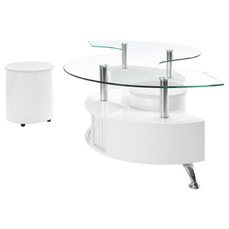 Buckley 3-Piece Coffee Table & Stools Set - Serpentine Glass Top with Storage in White High Gloss – view 5
