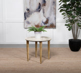 Aldis Round Marble Top Coffee & End Table - White Marble on Natural Mango Wood Tapered Legs – view 11