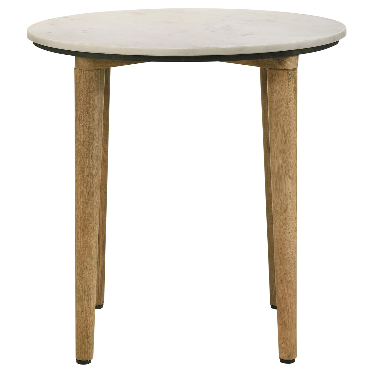 Aldis Round Marble Top Coffee & End Table - White Marble on Natural Mango Wood Tapered Legs – view 12
