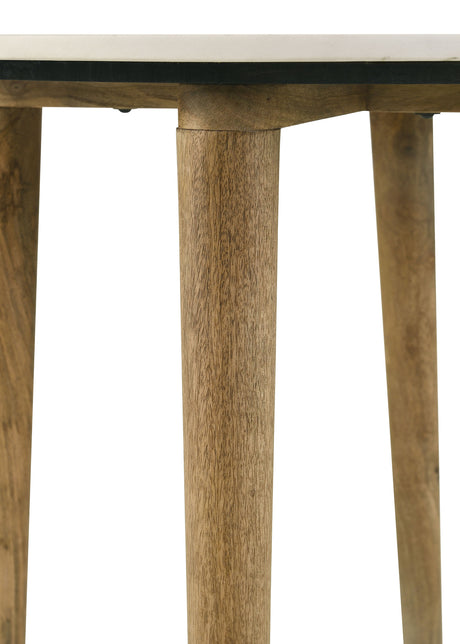 Aldis Round Marble Top Coffee & End Table - White Marble on Natural Mango Wood Tapered Legs – view 14