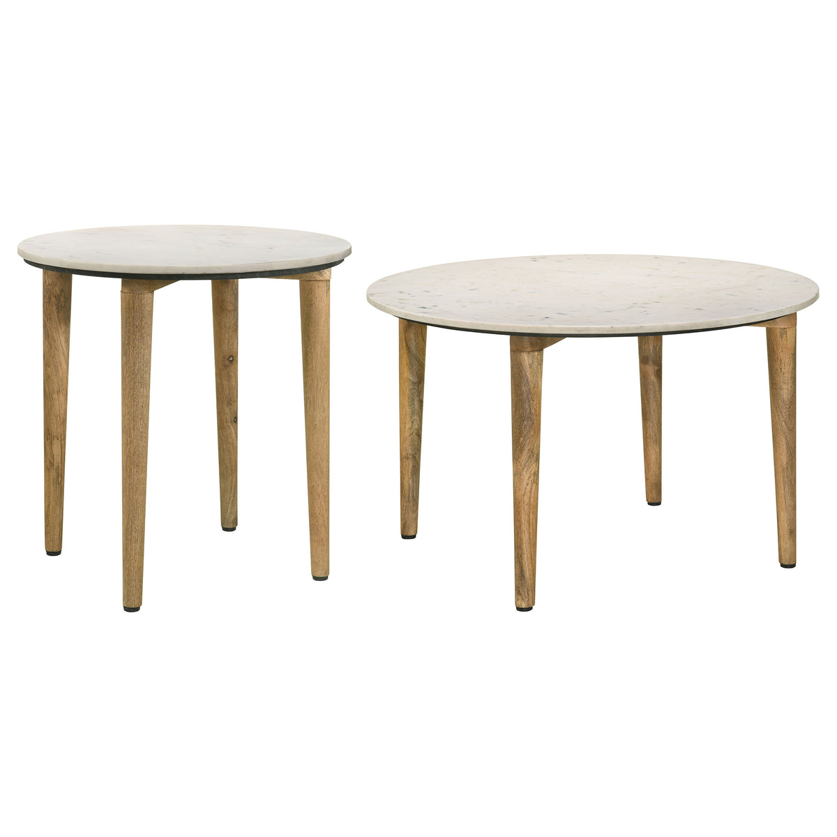 Aldis Round Marble Top Coffee & End Table - White Marble on Natural Mango Wood Tapered Legs – view 17