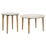 Aldis Round Marble Top Coffee & End Table - White Marble on Natural Mango Wood Tapered Legs – view 17