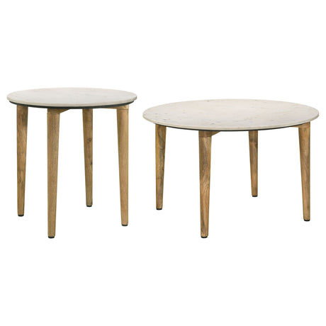Aldis Round Marble Top Coffee & End Table - White Marble on Natural Mango Wood Tapered Legs – view 17