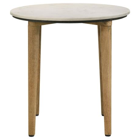 Aldis Round Marble Top Coffee & End Table - White Marble on Natural Mango Wood Tapered Legs – view 19