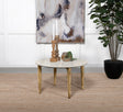Aldis Round Marble Top Coffee & End Table - White Marble on Natural Mango Wood Tapered Legs – view 1