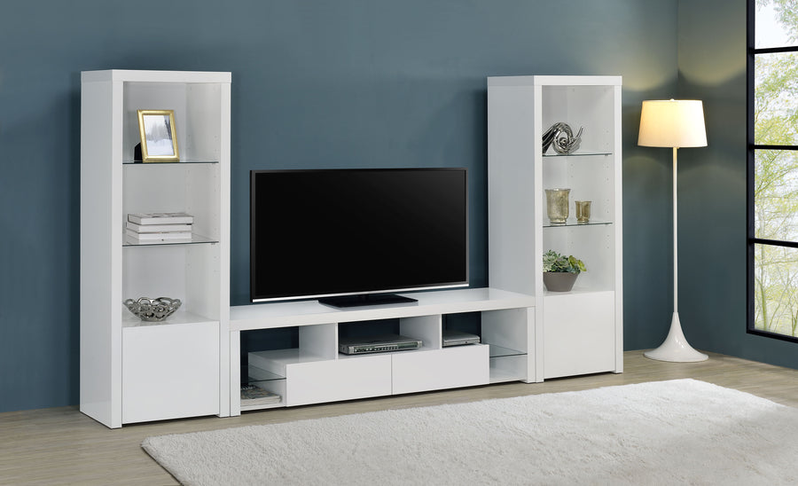 Jude 71" TV Stand & Entertainment Center with Media Towers - High Gloss White with Glass Shelves