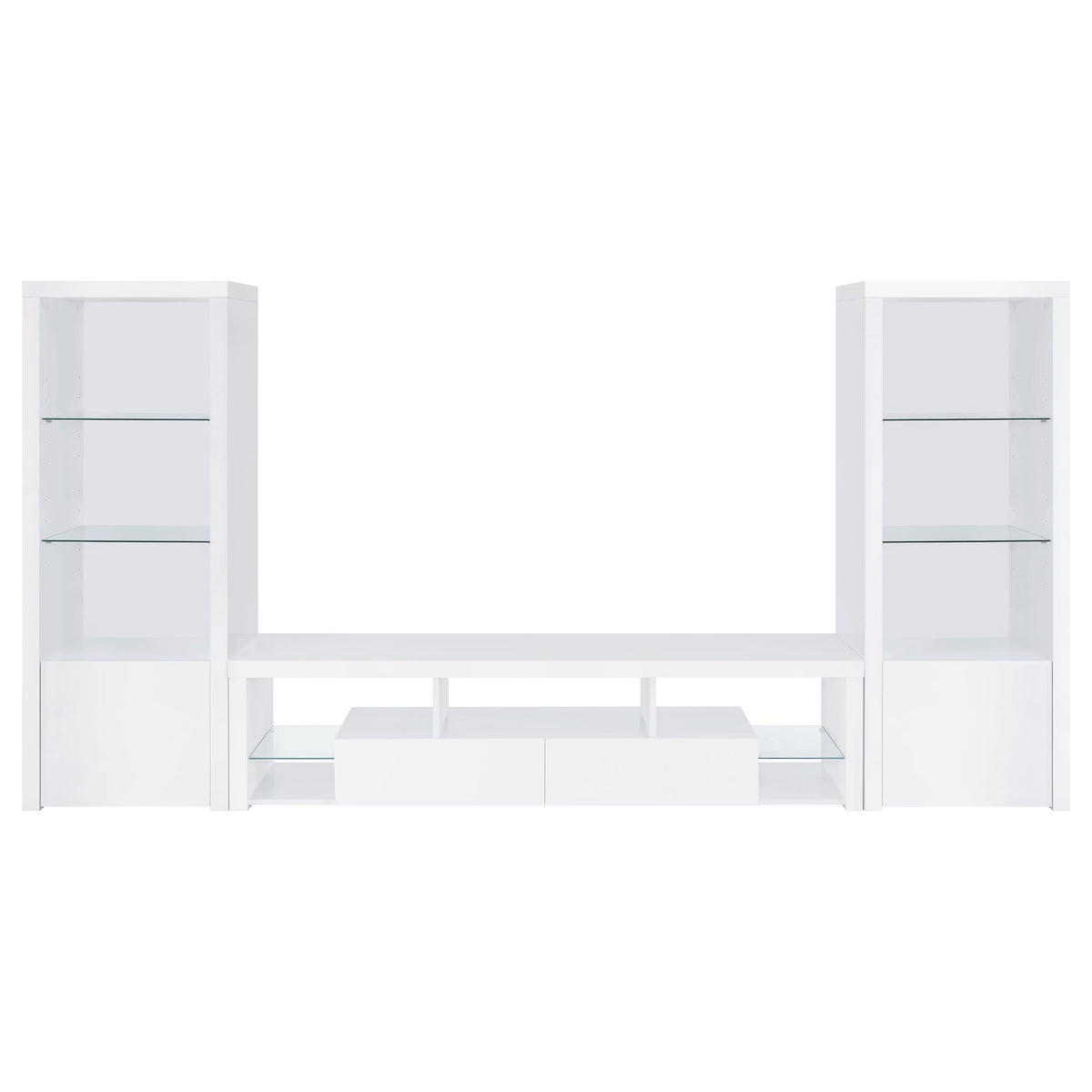 Jude 71" TV Stand & Entertainment Center with Media Towers - High Gloss White with Glass Shelves – view 6
