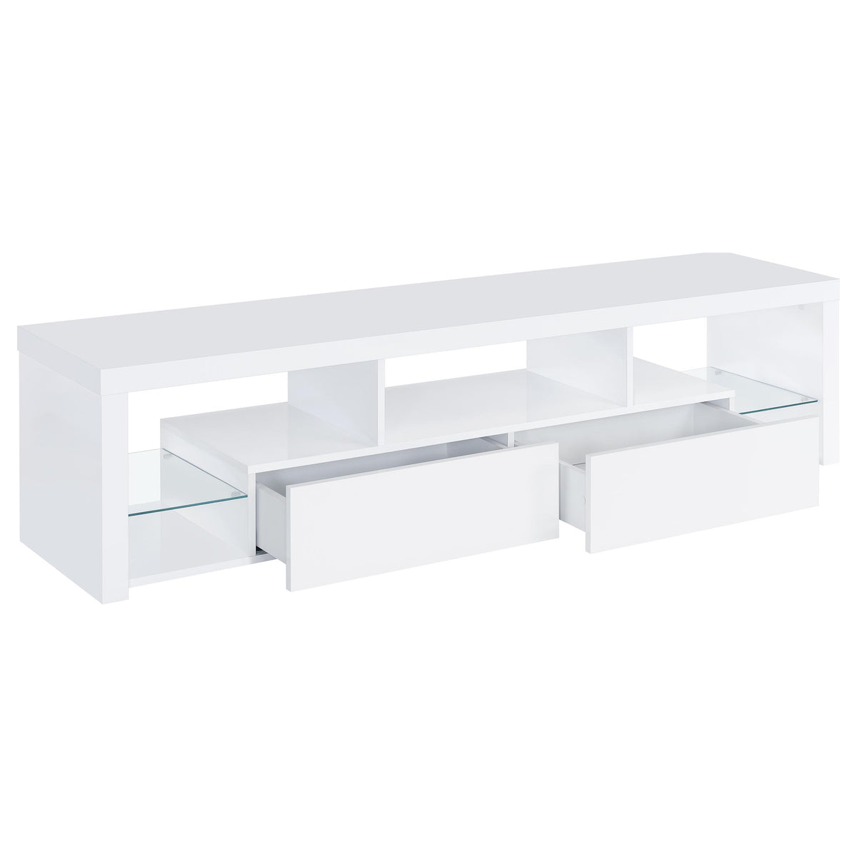 Jude 71" TV Stand & Entertainment Center with Media Towers - High Gloss White with Glass Shelves – view 8