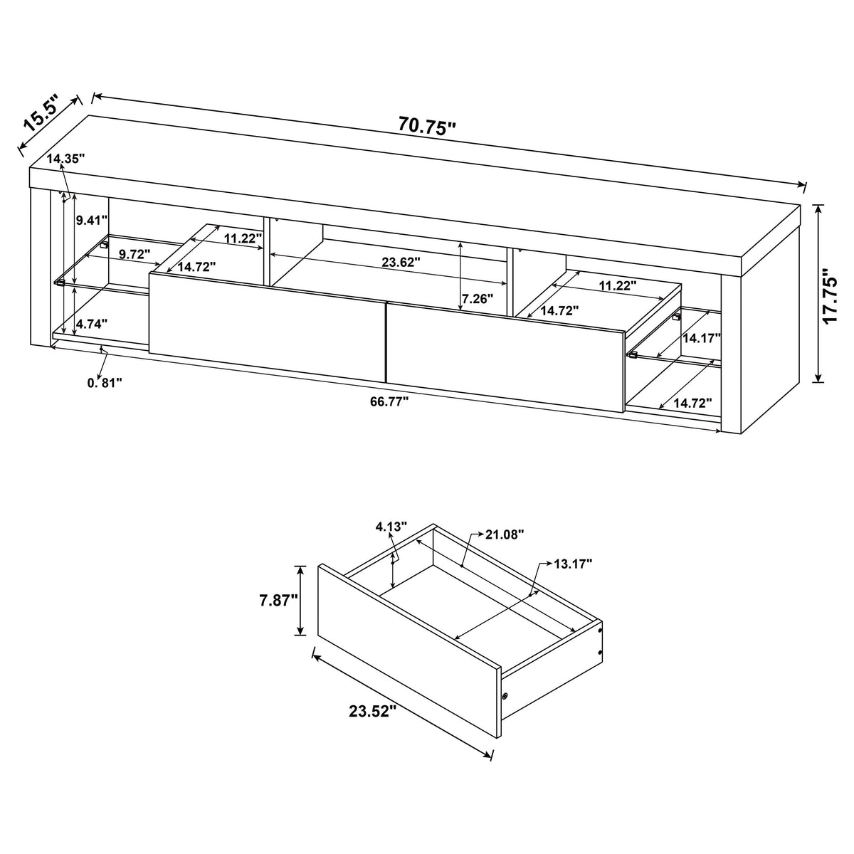 Jude 71" TV Stand & Entertainment Center with Media Towers - High Gloss White with Glass Shelves – view 19