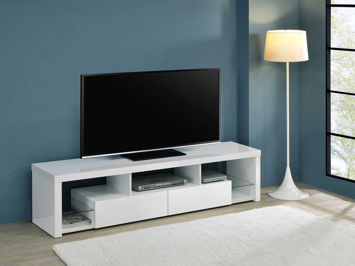 Jude 71" TV Stand & Entertainment Center with Media Towers - High Gloss White with Glass Shelves – view 2