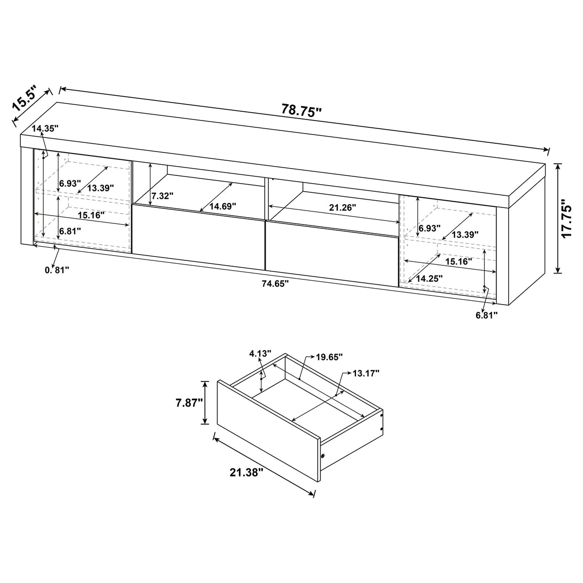 Jude 79" Low-Profile TV Stand - High Gloss White with Soft-Close Drawers, Fits TVs up to 85" – view 12
