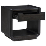 Leandro Coffee Table, End Table & Sofa Console - Burnished Black Ash with Drawers & Open Shelves – view 15