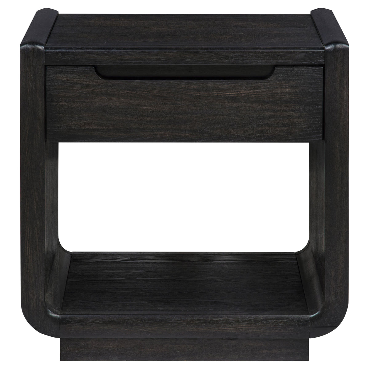 Leandro Coffee Table, End Table & Sofa Console - Burnished Black Ash with Drawers & Open Shelves – view 16
