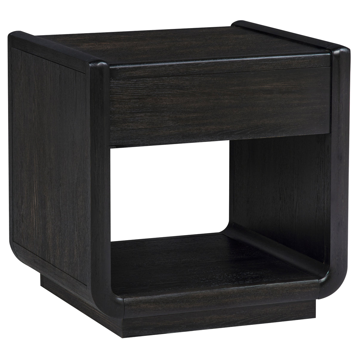 Leandro Coffee Table, End Table & Sofa Console - Burnished Black Ash with Drawers & Open Shelves – view 19