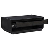 Leandro Coffee Table, End Table & Sofa Console - Burnished Black Ash with Drawers & Open Shelves – view 6