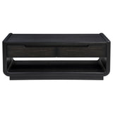 Leandro Coffee Table, End Table & Sofa Console - Burnished Black Ash with Drawers & Open Shelves – view 7