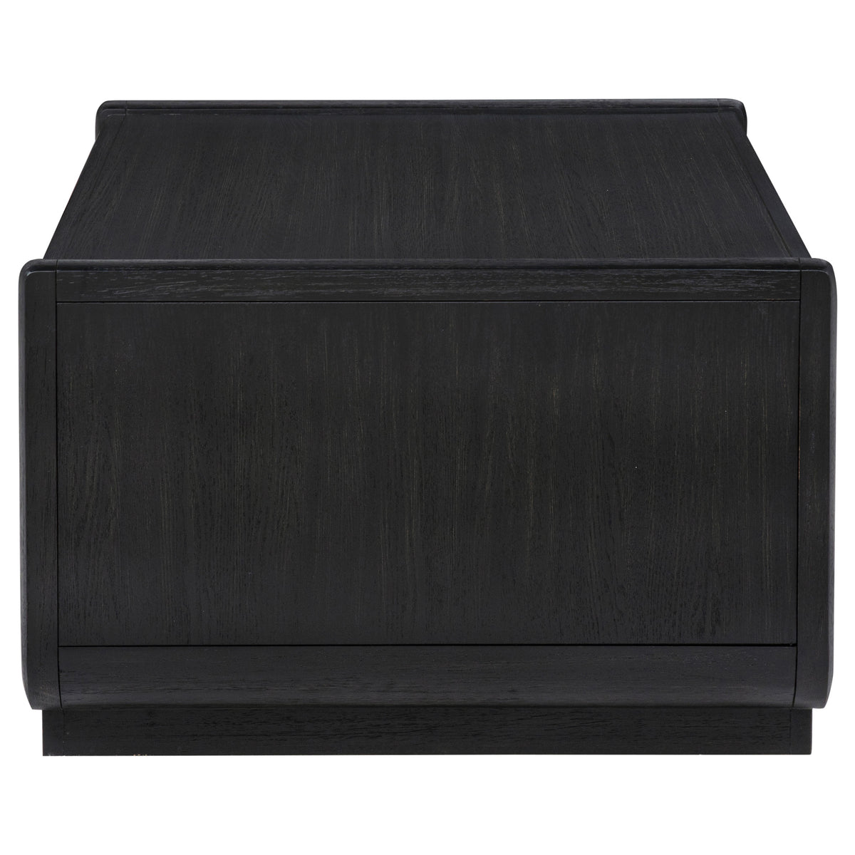 Leandro Coffee Table, End Table & Sofa Console - Burnished Black Ash with Drawers & Open Shelves – view 9