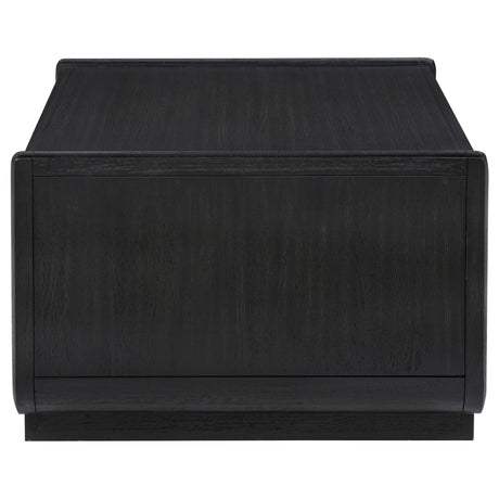Leandro Coffee Table, End Table & Sofa Console - Burnished Black Ash with Drawers & Open Shelves – view 9