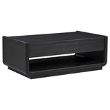 Leandro Coffee Table, End Table & Sofa Console - Burnished Black Ash with Drawers & Open Shelves – view 10
