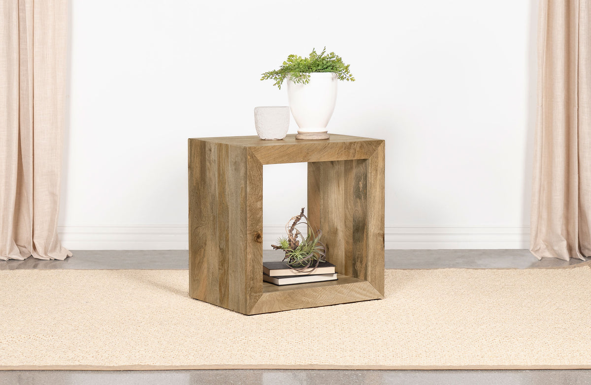 Benton Solid Mango Wood Coffee, End & Console Tables - Rustic Open-Shelf Design in Natural - lifestyle