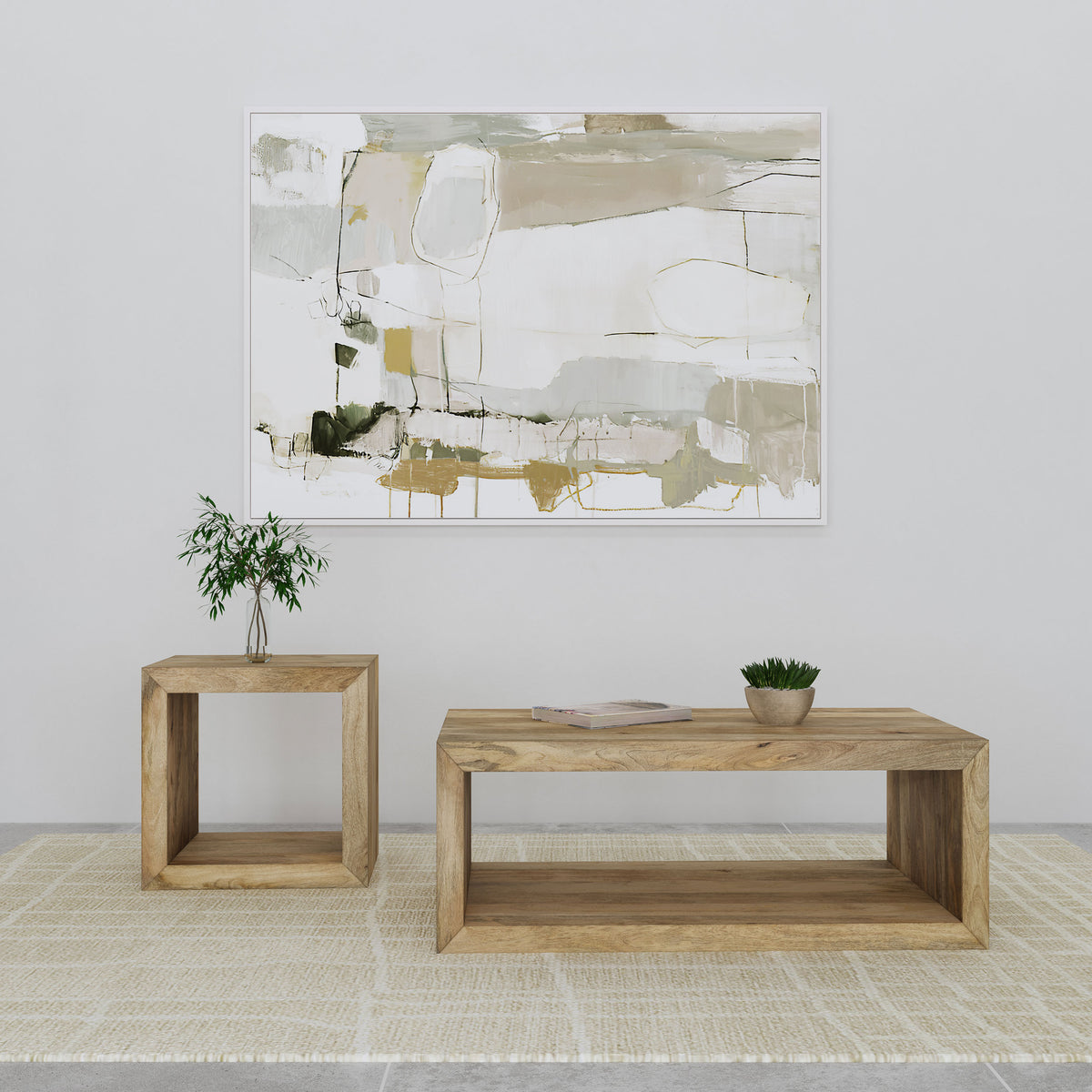 Benton Solid Mango Wood Coffee, End & Console Tables - 2pcs- Rectangular Coffee Table + End Table