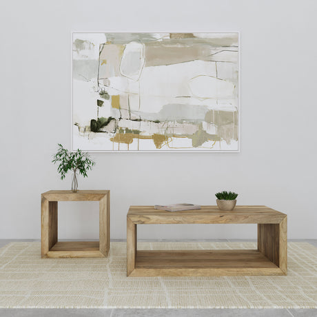 Benton Solid Mango Wood Coffee, End & Console Tables - 2pcs- Rectangular Coffee Table + End Table