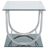 Danville Glass Top Coffee, End & Console Tables - Mirrored Base with Curved Chrome Frame – view 14