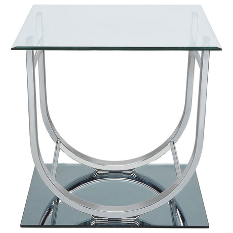 Danville Glass Top Coffee, End & Console Tables - Mirrored Base with Curved Chrome Frame – view 14