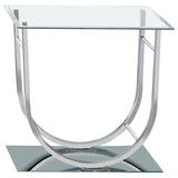 Danville Glass Top Coffee, End & Console Tables - Mirrored Base with Curved Chrome Frame – view 15
