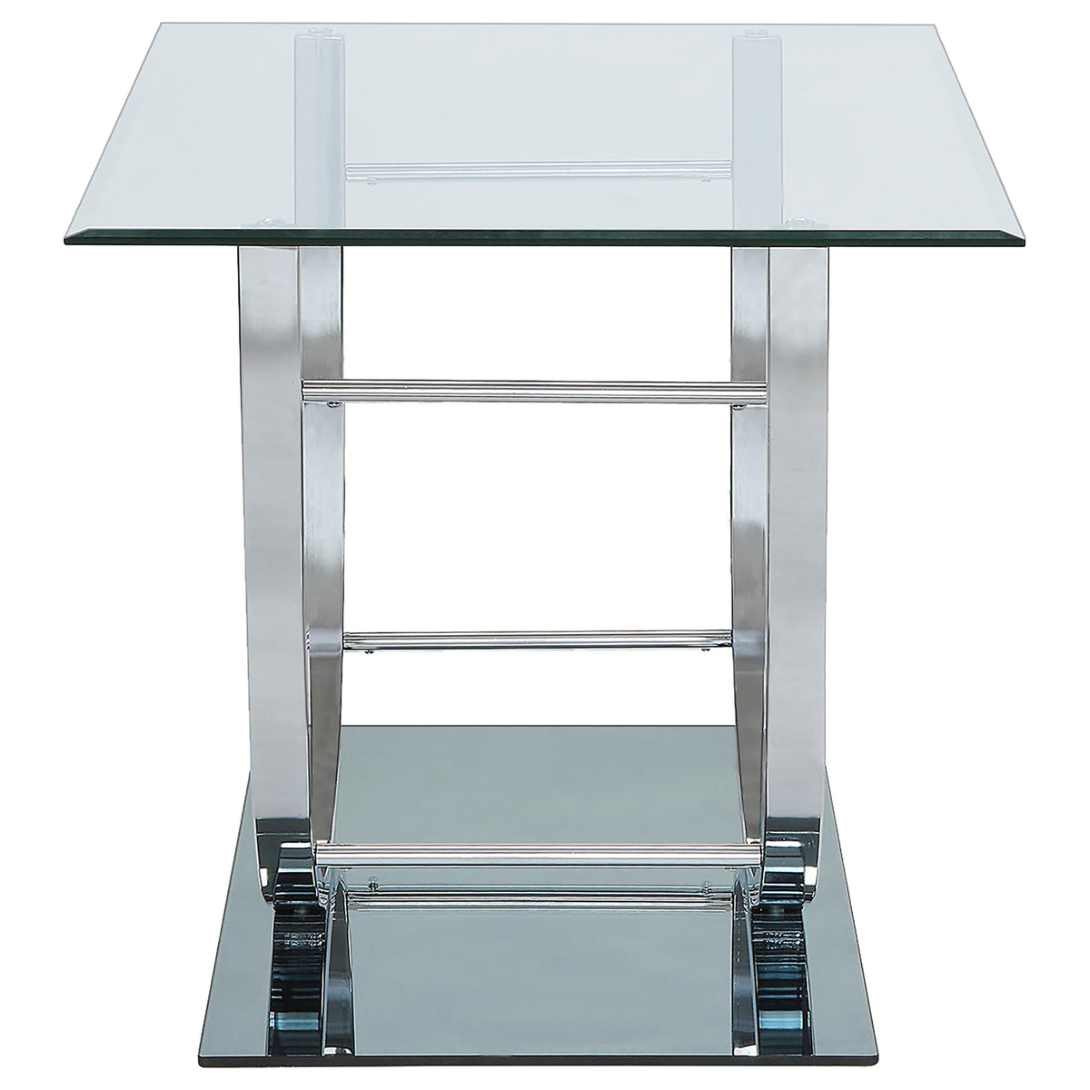 Danville Glass Top Coffee, End & Console Tables - Mirrored Base with Curved Chrome Frame – view 16