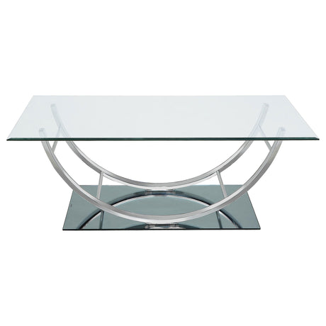 Danville Glass Top Coffee, End & Console Tables - Mirrored Base with Curved Chrome Frame – view 9