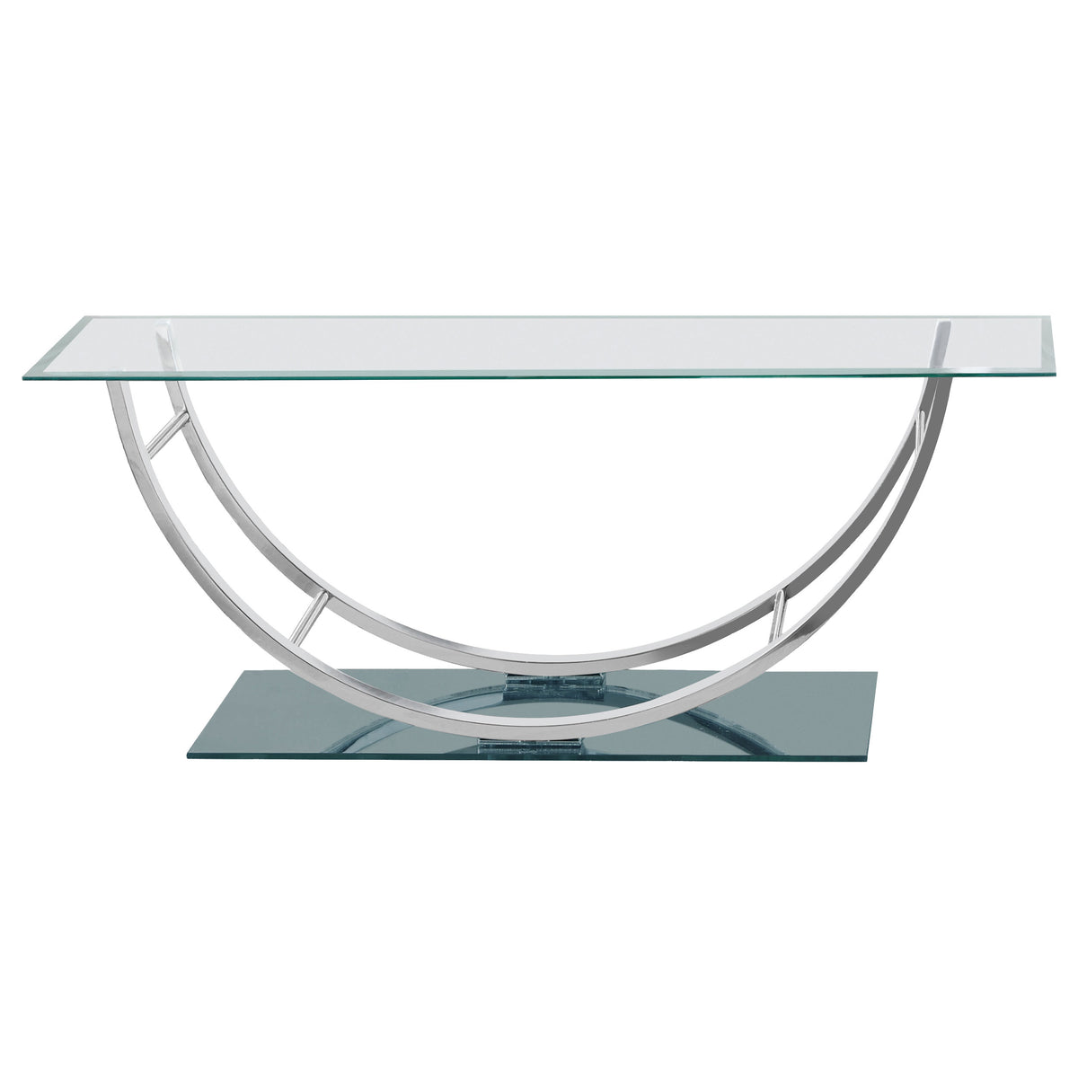 Danville Glass Top Coffee, End & Console Tables - Mirrored Base with Curved Chrome Frame – view 10