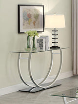 Danville Glass Top Coffee, End & Console Tables - Mirrored Base with Curved Chrome Frame – view 3