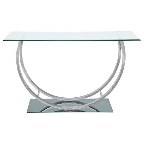 Danville Glass Top Coffee, End & Console Tables - Mirrored Base with Curved Chrome Frame – view 19