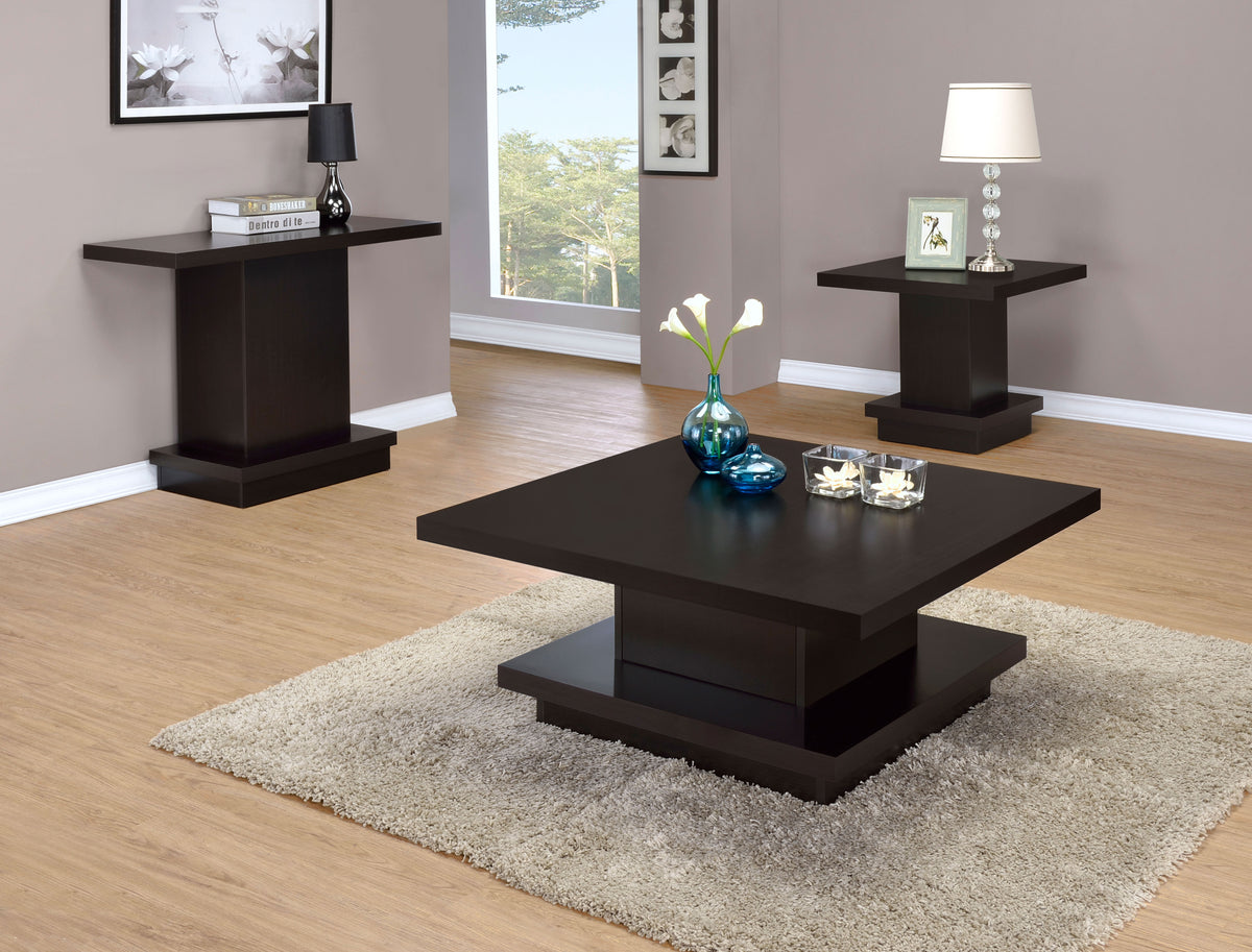 Reston Square Coffee Table, End Table & Console - Tiered Contemporary Design in Cappuccino – view 18