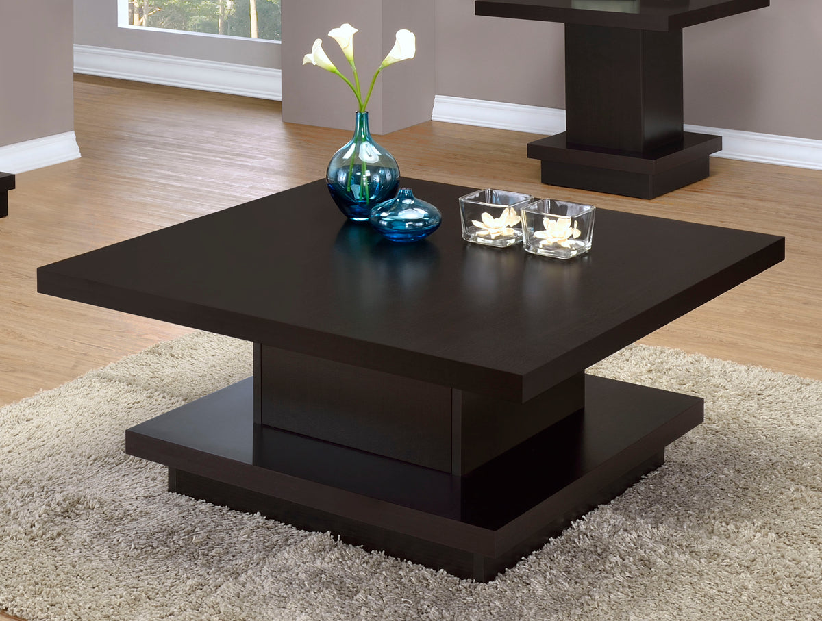 Reston Square Coffee Table, End Table & Console - Tiered Contemporary Design in Cappuccino – view 1