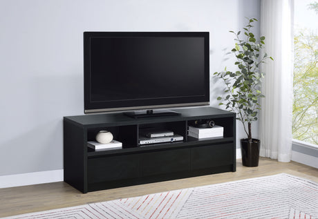 Rutland 59" TV Stand - 3-Drawer Media Console with Open Shelves & Cord Management in Black – view 1