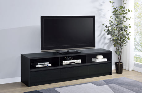 Rutland 78" TV Stand with 3 Drawers - Modern Black Media Console with Open Shelves – view 1