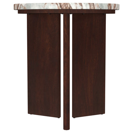 Jenna Round Marble Top Coffee Table & End Table Sets - Solid Mango Wood Angular Legs in Brown – view 10