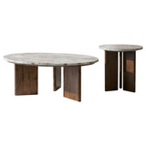 Jenna Round Marble Top Coffee Table & End Table Sets - Solid Mango Wood Angular Legs in Brown – view 14