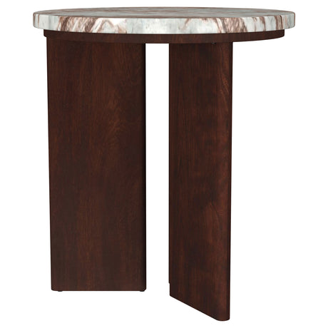 Jenna Round Marble Top Coffee Table & End Table Sets - Solid Mango Wood Angular Legs in Brown – view 15