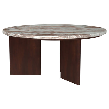 Jenna Round Marble Top Coffee Table & End Table Sets - Solid Mango Wood Angular Legs in Brown – view 18