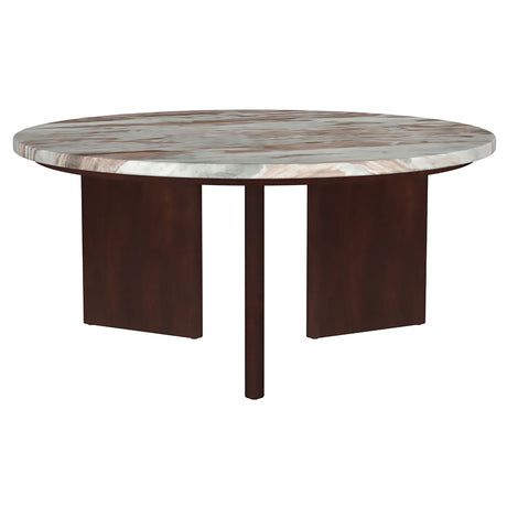 Jenna Round Marble Top Coffee Table & End Table Sets - Solid Mango Wood Angular Legs in Brown – view 5