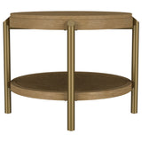 Arini Round Coffee Table & End Table - Sand Wash Ash with Woven Rattan Shelf & Aged Brass Legs – view 18