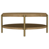 Arini Round Coffee Table & End Table - Sand Wash Ash with Woven Rattan Shelf & Aged Brass Legs – view 8